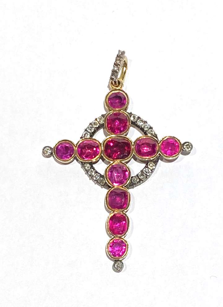 Burma ruby and diamond cross pendant